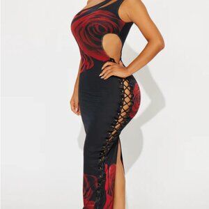 Cristy One Shoulder Maxi Dress - Red/Black